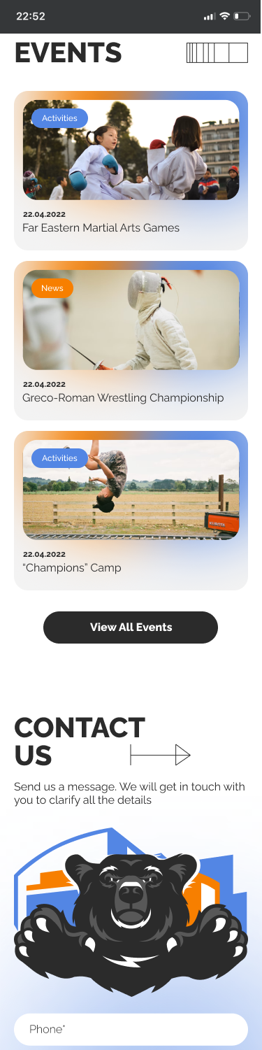 website for Martial Arts Center mobile