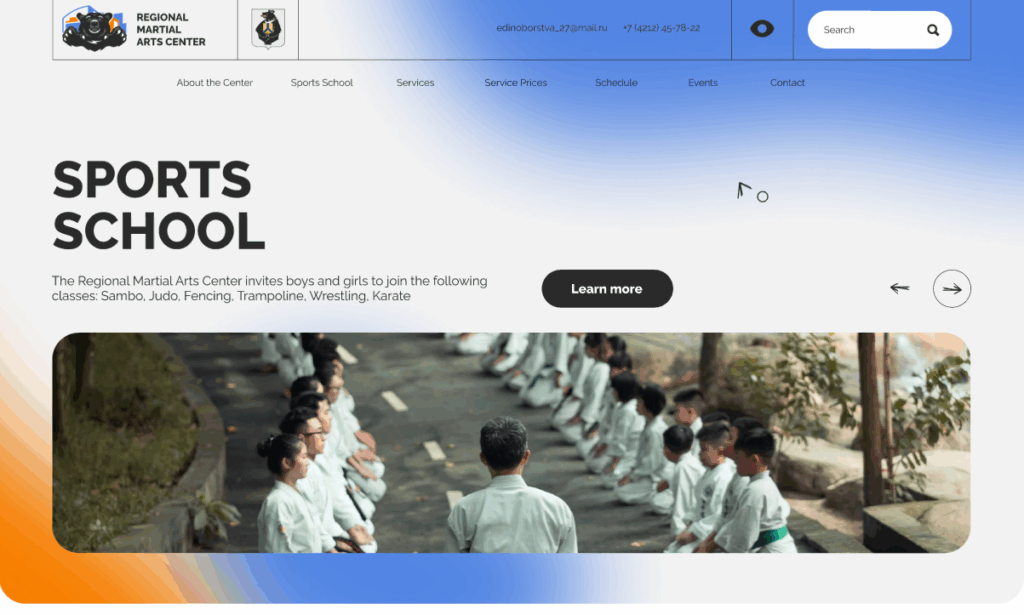 Design website for Martial Arts Center and sport