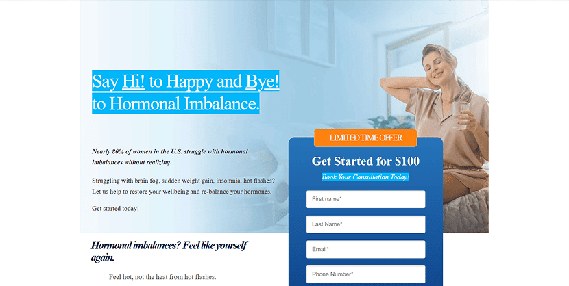landing page for a clinic